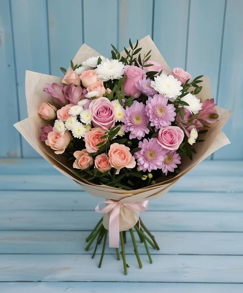 Букет цветов из: Хризантемы, Розы и Альстромерии в Уторгош