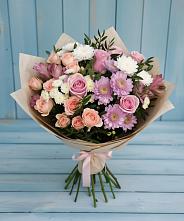 Букет цветов из:  Хризантемы, Розы и Альстромерии в Уторгош